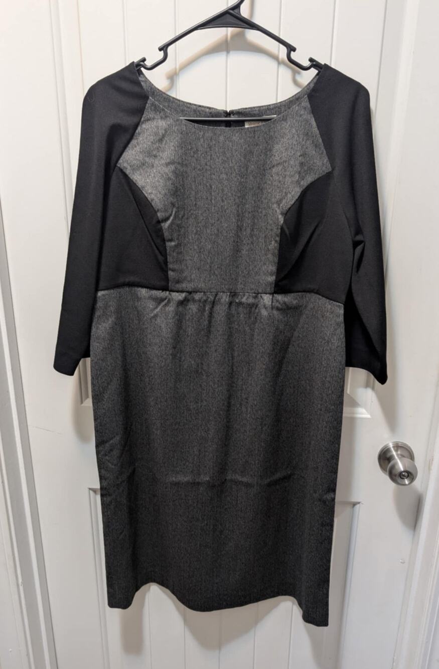 Monroe & Main 3/4 Sleeve Dress Gray Black Slimming Work Business Stretch Size 12